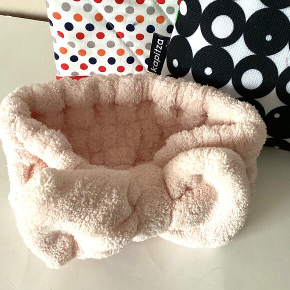 1 Clinique Kapitza Makeup Cosmetic Travel Bag Headband W Bow Curling Iron Holder - Picture 2 of 10